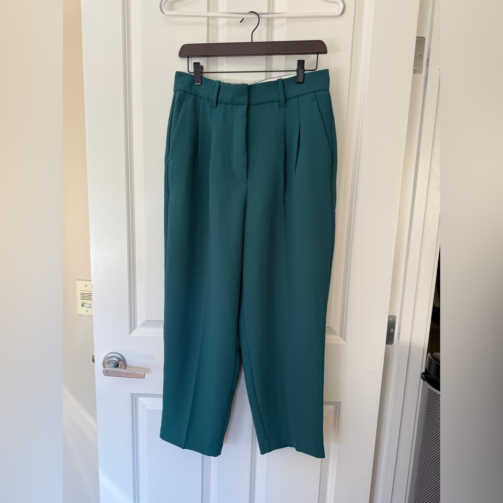 Wilfred Aritzia Crop Ankle Trousers Pants Green Teal Size 8